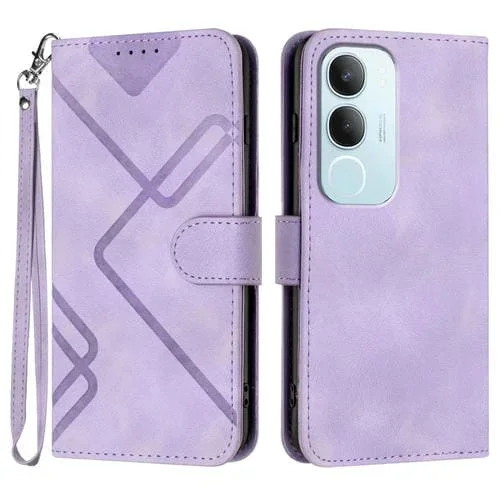 Funda de Cuero con Textura de Piel y Patrón de Líneas Globales para Vivo Y19S (Morado Claro)
