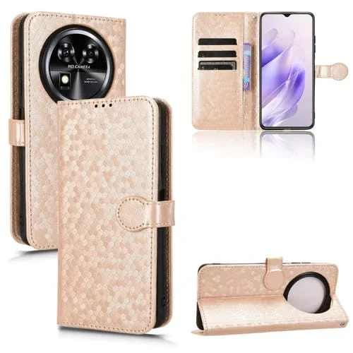 Funda de Cuero con Textura de Puntos en Forma de Panal para Oukitel C37 (Dorada)