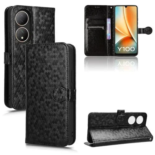 Funda de Cuero con Textura de Puntos En Forma de Panal para Vivo Y100 5G (Negra)