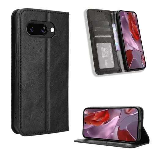 Funda de Cuero con Textura Retro y Hebilla Magnética para Google Pixel 9A (Negro)