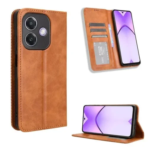 Funda de Cuero con Textura Retro y Hebilla Magnética para Oppo A3X 5G India (Marrón)