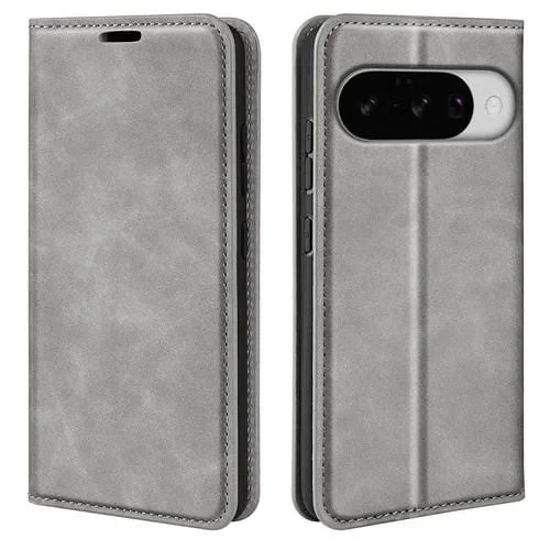 Funda de Cuero con Ventosa Magnética Retro-Skin para Google Pixel 10 y 10 Pro (Gris)