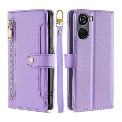 Funda de Cuero Cross-Body con Cremallera para ZTE Axon 40 Lite (Púrpura)