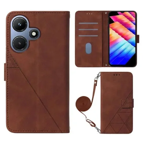 Funda de Cuero Crossbody 3D para Infinix Hot 30I X669 con Tapa En Relieve (Marrón)