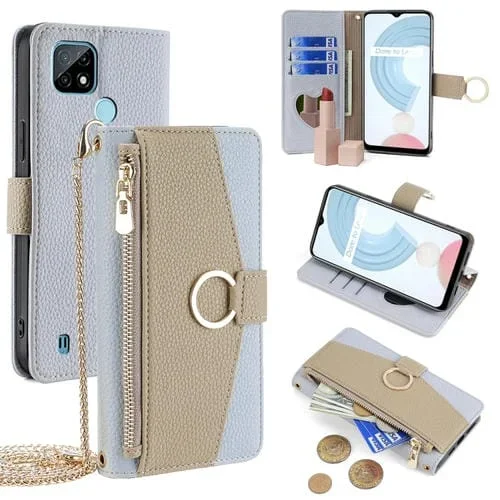 Funda de Cuero Crossbody para Nokia C21 con Textura Litchi (Azul)