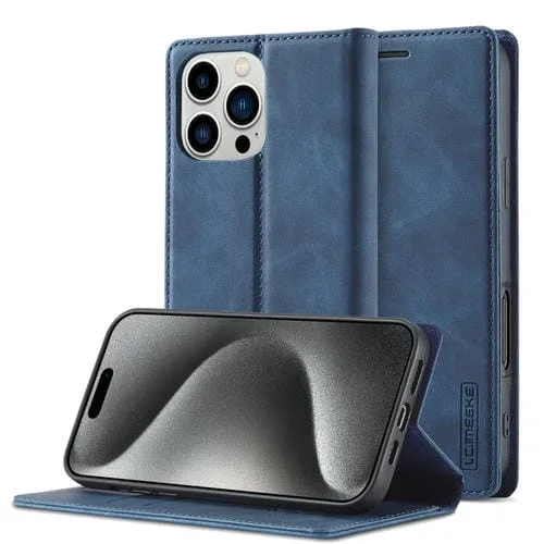 Funda de Cuero de Microfibra Lc.Imeeke para iPhone 16 Pro Max con Magnetismo Fuerte (Azul)