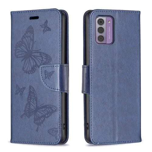 Funda de Cuero de Pu para Nokia G42/G310 con Tapa Horizontal Estampado Dos Mariposas (Azul Oscuro)