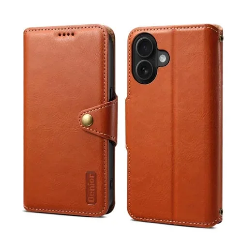 Funda de Cuero Denior con Textura de Piel de Vaca para iPhone 16 Estilo Billetera (Marrón)