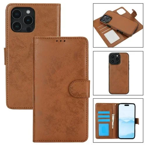 Funda de Cuero Desmontable 2 En 1 para iPhone 16 Pro Max (Marrón)