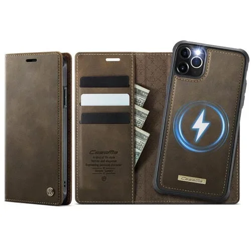 Funda de cuero desmontable CaseMe C49 con bloqueo RFID MagSafe para iPhone 11 Pro (café)