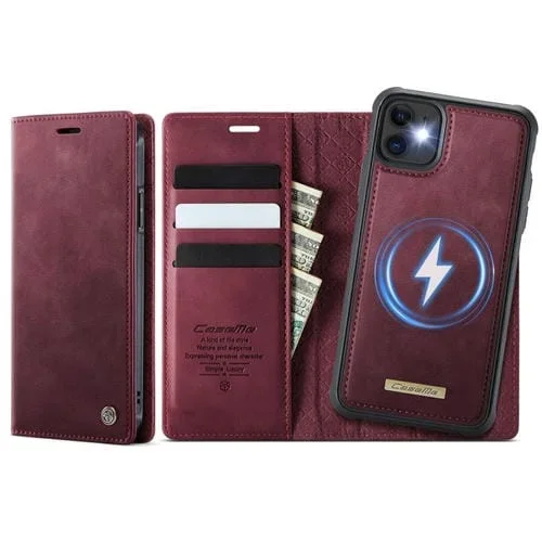 Funda de cuero desmontable CaseMe C49 con bloqueo RFID MagSafe para iPhone 11 (roja)
