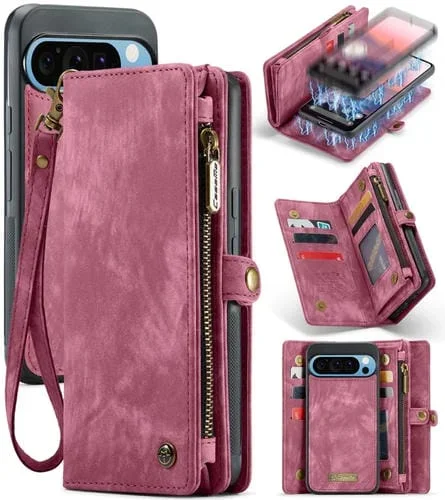 Funda de Cuero Desmontable y Multifuncional Google Pixel 9 Pro XL Caseme 008 (Vino)