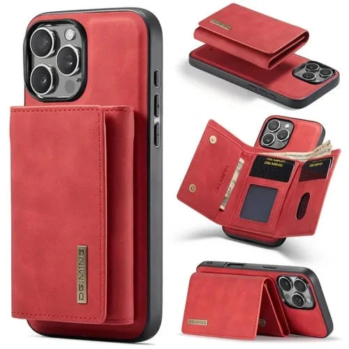 Funda de Cuero Dg.Ming M1 Series para iPhone 16 Pro Max con Billetera MultiTarjetas y 3 Pliegues (Rojo)