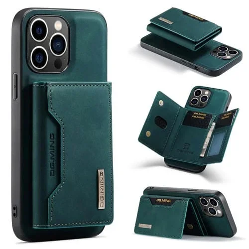 Funda de Cuero Dg.Ming M2 Series para iPhone 15 Pro Max con Bolsa para Tarjetas de 3 Pliegues (Verde)