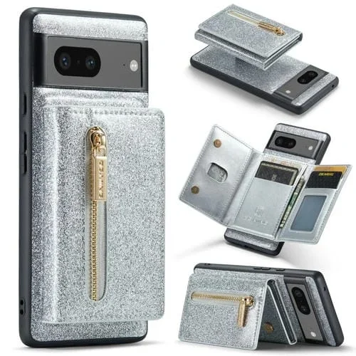 Funda de Cuero Dg.Ming M3 Series para Google Pixel 7 con Glitter Powder y Card Bag (Plata)