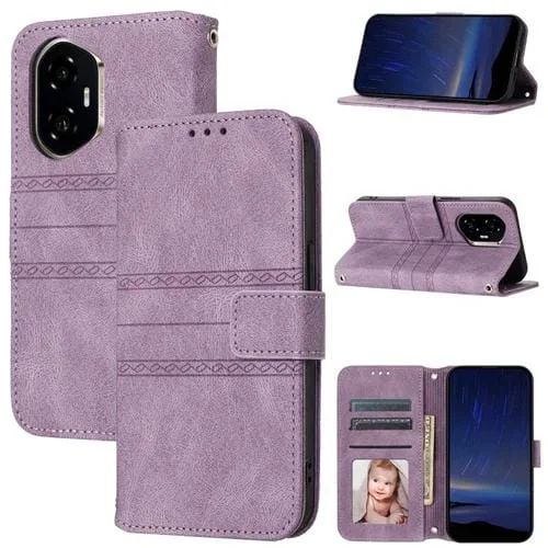 Funda de Cuero efecto Piel con Rayas en Relieve para Honor 300 (Morado Claro)