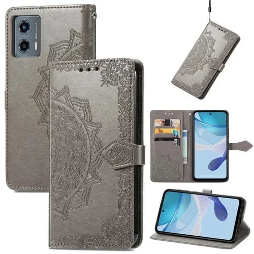 Funda de Cuero en Relieve Mandala Flower para Motorola Moto G 5G 2023 (Gris)