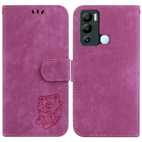 Funda de Cuero En Relieve para Infinix Hot 12I Little Tiger (Rojo Rosa)