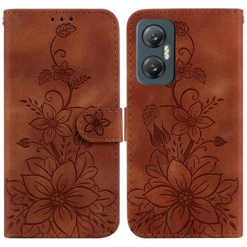 Funda de Cuero En Relieve para Infinix Hot 20 5G Lily (Marrón)