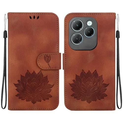 Funda de Cuero En Relieve para Infinix Hot 40/40 Pro Lotus (Marrón)