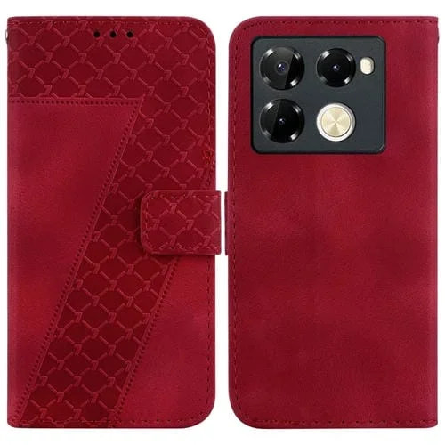 Funda de Cuero En Relieve para Infinix Note 40 Pro + 5G con Siete Formas (Rojo)