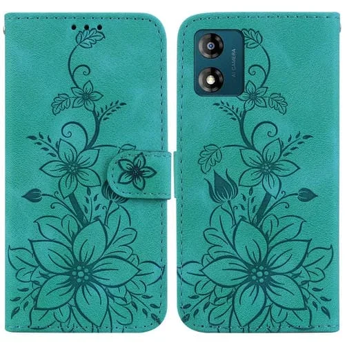 Funda de Cuero en Relieve para Motorola Moto E13 Lily (Verde)