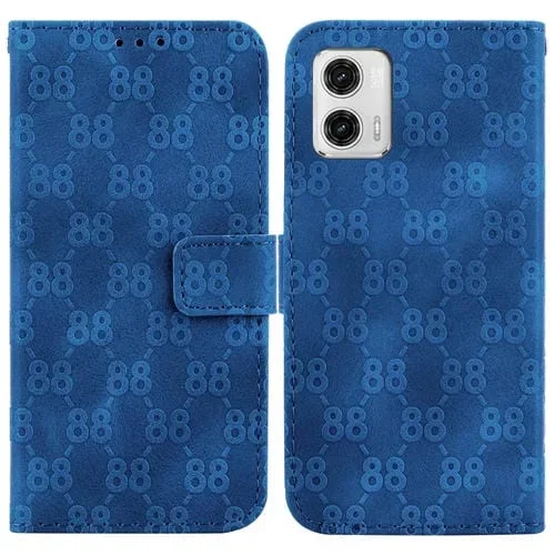 Funda de Cuero en Relieve para Motorola Moto G73 Doble 8 en Forma de Caja (Azul)