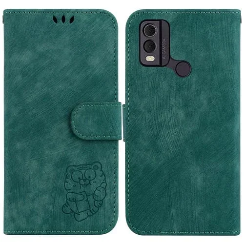 Funda de Cuero en Relieve para Nokia C22 Little Tiger para Teléfono (Verde)