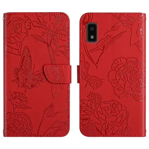 Funda de Cuero En Relieve para Sharp Aquos Wish SHG06 Siente la Piel Mariposa (Rojo)