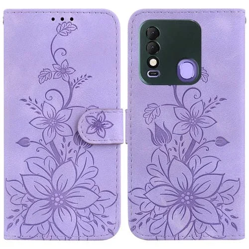 Funda de Cuero En Relieve para Tecno Spark 8/8T Lily (Púrpura)