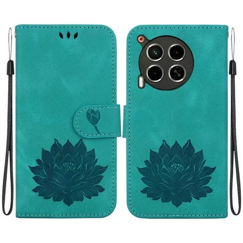 Funda de Cuero En Relieve para Teléfono Tecno Camon 30 4G y 5G Lotus (Verde)