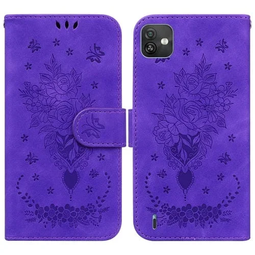 Funda de Cuero en Relieve Wiko Y82 Butterfly Rose (Púrpura)