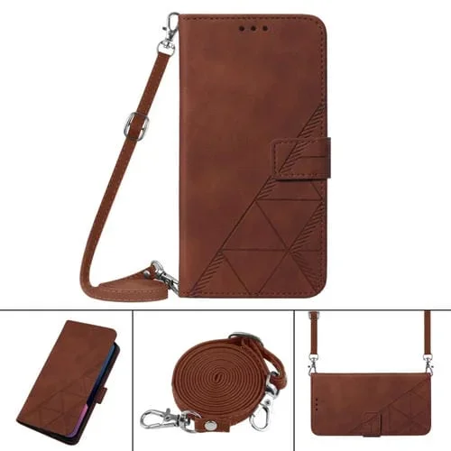 Funda de Cuero Flip Crossbody para TCL 305I con Huella Dactilar 3D en Relieve (Marrón)