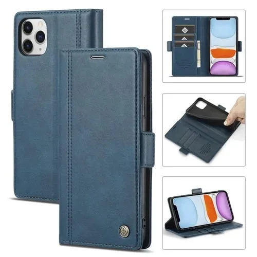 Funda de Cuero Flip Horizontal Lc.Imeeke para iPhone 11 Pro con Hebilla Magnética, Soporte y Billetera (Azul)
