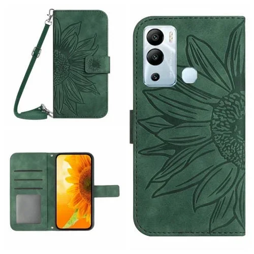Funda de Cuero Flip para Infinix Hot 12I con Cordón y Patrón Sun Flower (Verde)