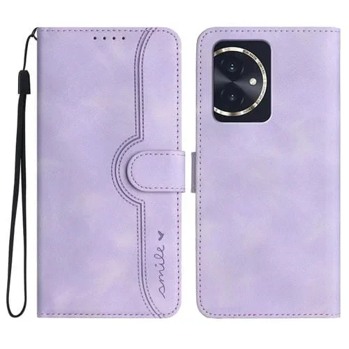 Funda de Cuero For Honor 100 con Sensación de Piel y Patrón de Corazón (Púrpura)