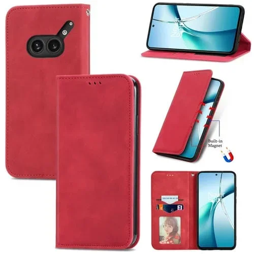 Funda de Cuero For Nothing 2A Plus con Tapa Magnética y Tacto Retro (Rojo)
