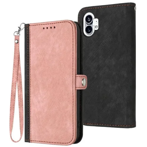 Funda de Cuero For Nothing Phone 1 con Hebilla Lateral y Correa de Mano Doble Pliegue (Rosa)