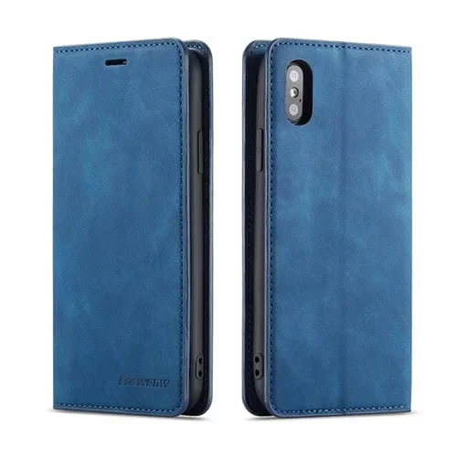 Funda de Cuero FoRWenw Dream Series para iPhone X Xs con Tapa Horizontal Soporte Ranuras Tarjetas Billetera Marco Fotos (Azul)