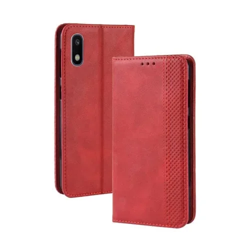 Funda de Cuero Galaxy A10E Hebilla Magnética Retro Crazy Horse Texture Horizontal Flip con Soporte Tragamonedas y Marco de Fotos (Rojo)