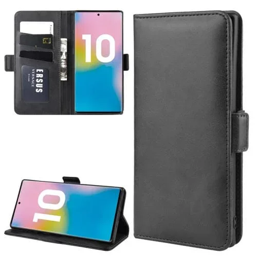 Funda de Cuero Galaxy Note 10 Pro Tapa Horizontal Hebilla Magnética Soporte Ranuras Tarjetas Billetera Marco Fotos (Negro)