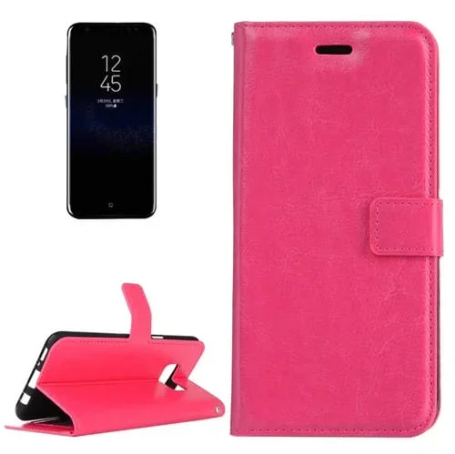 Funda de Cuero Galaxy S8 Retro Crazy Horse con Tapa Horizontal, Soporte, Ranuras para Tarjetas, Billetera, Marco de Fotos y Cordón (Magenta)