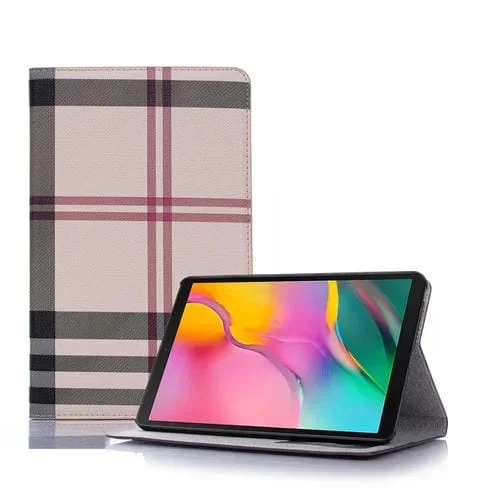 Funda de Cuero Galaxy Tab a 8.0 (2019) T295 con Tapa Horizontal, Soporte y Billetera (Caqui)