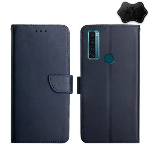 Funda de Cuero Genuino para TCL 20 Se a Prueba de Huellas (Azul)