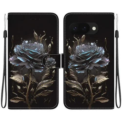 Funda de Cuero Google Pixel 9A con Dibujo de Colores y Textura de Cristal (Rosa Negra)