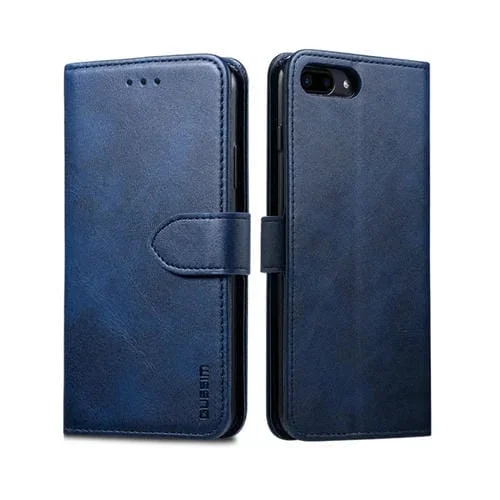 Funda de Cuero Gussim para iPhone 8 Plus y 7 Plus con Tapa Magnética Horizontal, Soporte, Ranuras para Tarjetas y Billetera (Azul)