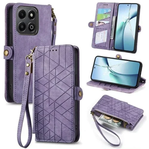 Funda de Cuero Honor 200 con Hebilla Lateral y Cierre Geométrico Inteligente (Morado)