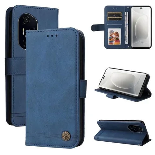 Funda de Cuero Honor 300 Pro con Botones de Metal y Diseño Árbol de la Vida (Azul)