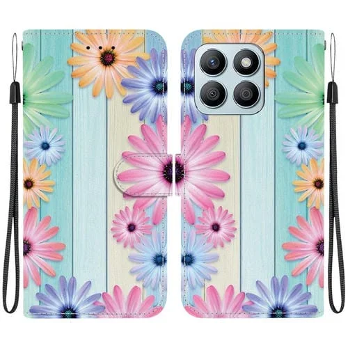 Funda de Cuero Honor X8B con Dibujo de Girasoles y Textura de Cristal