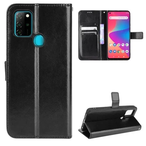 Funda de Cuero Horizontal Flip para Blu G91 Crazy Horse con Soporte, Ranuras y Cordón (Negro)